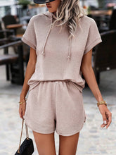 Women's Solid Color Batwing Short Sleeve Hoodie And Shorts Set